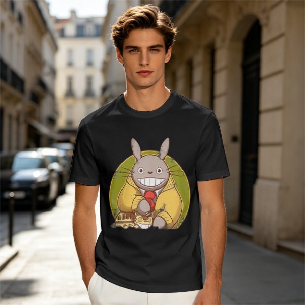 Totoro in Yellow Cardigan with Catbus Graphic T-Shirt