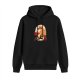Black hoodie with anime character and floral graphic print