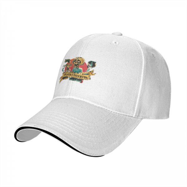 Black baseball cap with Playa de los Muertos beach club graphic