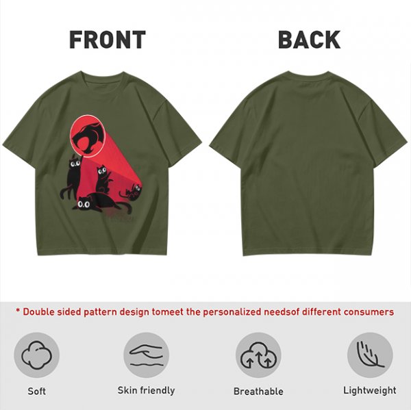 Olive T-Shirt With Black Cats And Red Panther Signal Graphic