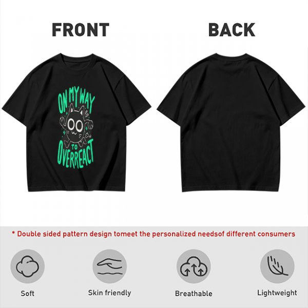 Oversized Olive T-Shirt With 'On My Way To Overreact' Cat Graphic