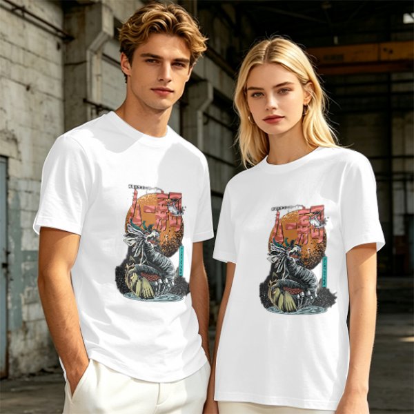 Olive T-Shirt with Japanese Dragon and Sun Graphic Print