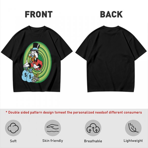 Olive T-Shirt Featuring Scrooge McDuck with Money Bags and Coins