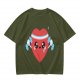 Olive T-Shirt With Cute Cartoon Heart Lifting Dumbbells Print