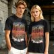 Olive T-shirt with Artistic Swirling Scene Print Featuring a Silhouetted Figure