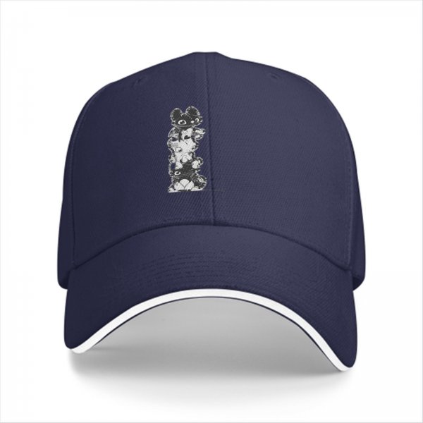 Black Baseball Cap With Stacked Cartoon Creature Graphic
