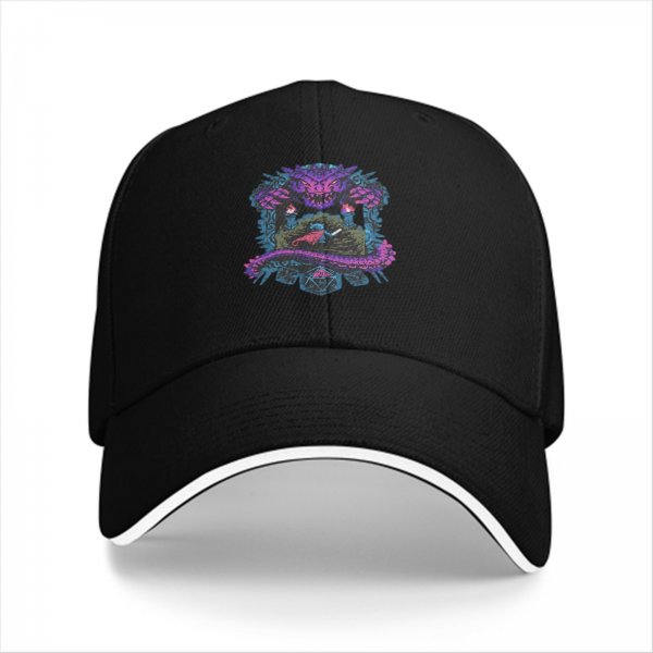 Black Baseball Cap With Fantasy Dragon And Warrior Graphic