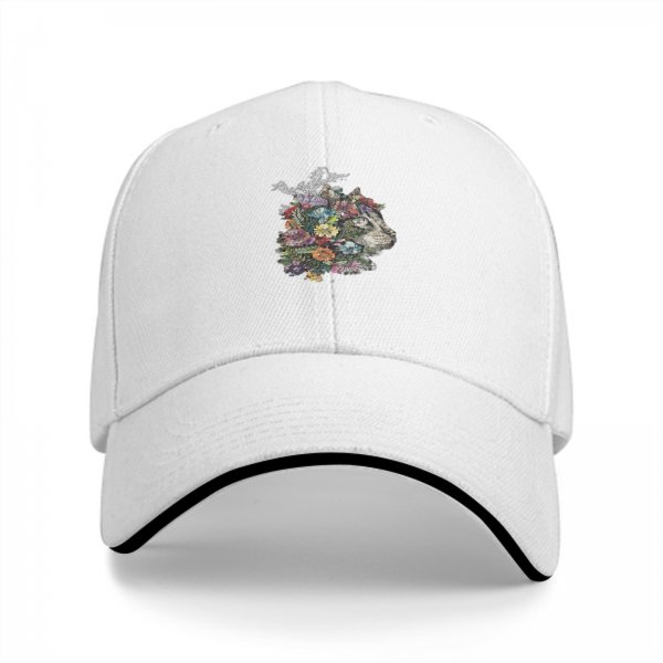 Black Baseball Cap With Floral Wolf Head Artwork Design