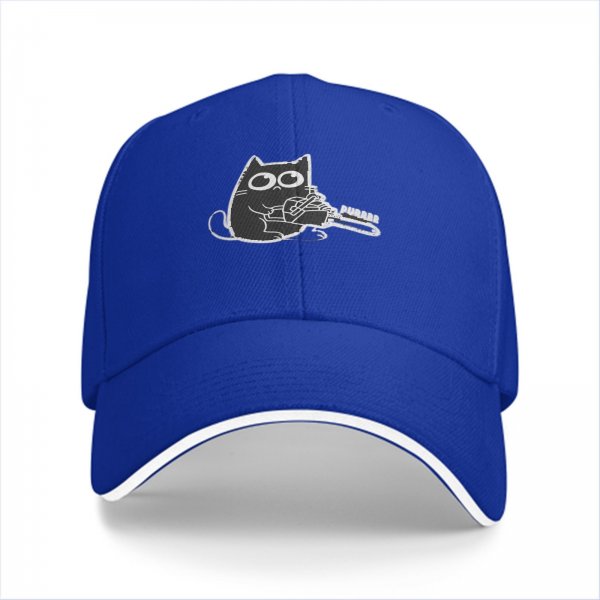 Black Baseball Cap With Cute Cat Holding Chainsaw Purr Print