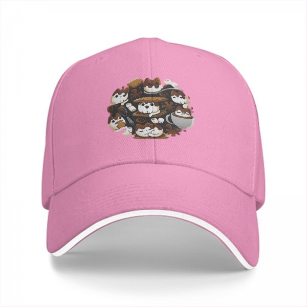 Black baseball cap with cute coffee and cat themed graphic