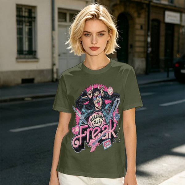 Olive Graphic T-Shirt with The Freak Hellfire Club Rock Print