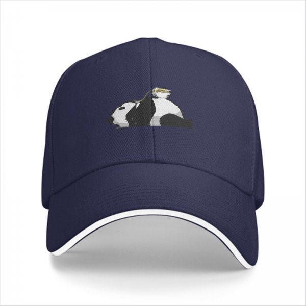 Black Baseball Cap With Lazy Panda Eating Noodle Graphic