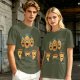 Olive T-Shirt With Angry Pineapple And Pizza Slice Cartoon Print