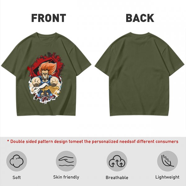 Olive T-Shirt with Retro Anime Lion Character Graphic