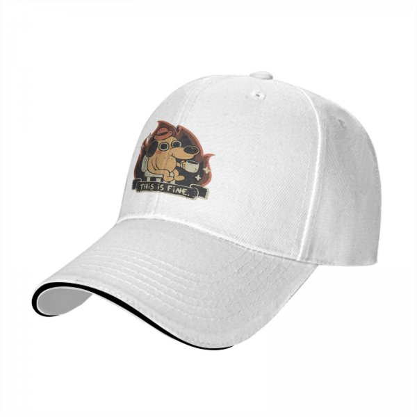Black Baseball Cap Featuring This Is Fine Meme Dog Art