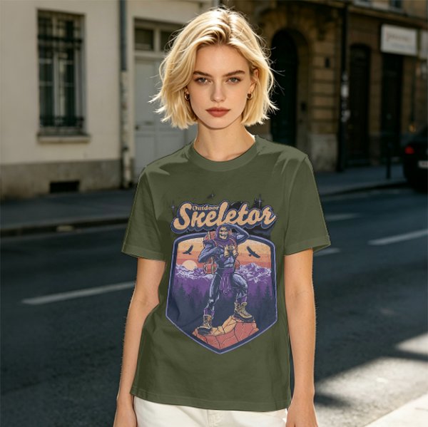 Outdoor Skeletor Hiking Graphic Olive T-Shirt
