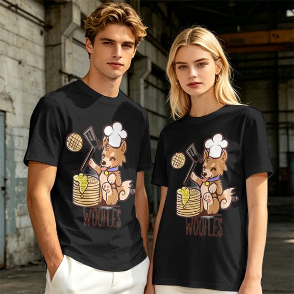 Olive T-Shirt With Cute Dog Chef Cooking Waffles Graphic