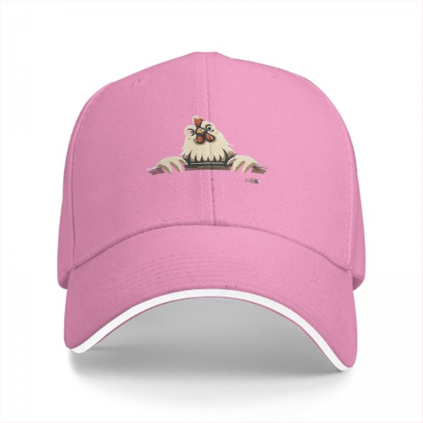 Black Baseball Cap With Peeking Chicken Graphic Design