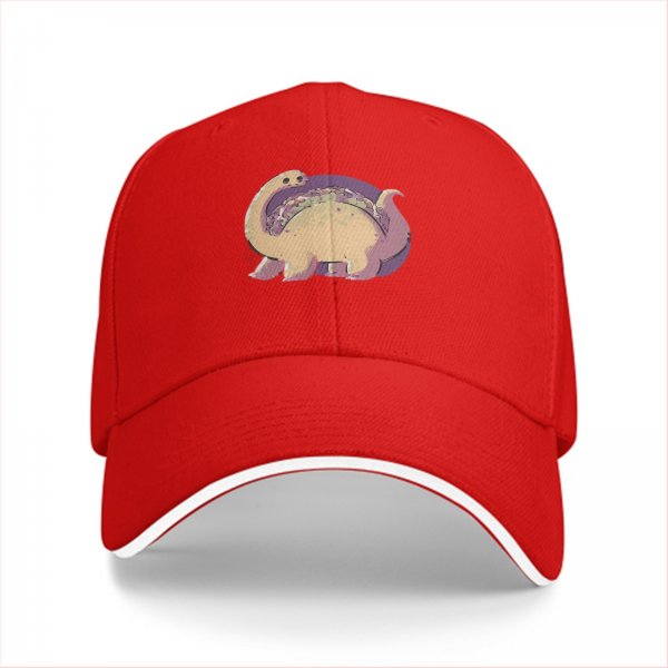 Black Baseball Cap With Cute Taco Dinosaur Graphic Print