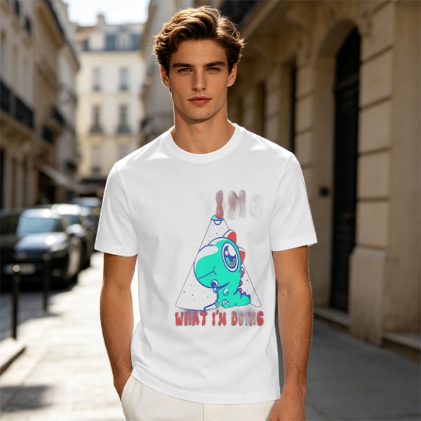 Olive T-Shirt With Cute Dinosaur Graphic And 'What I'm Doing' Text