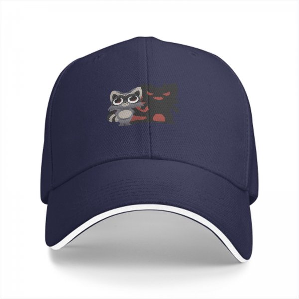 Black Baseball Cap With Cute Raccoon And Evil Shadow Graphic