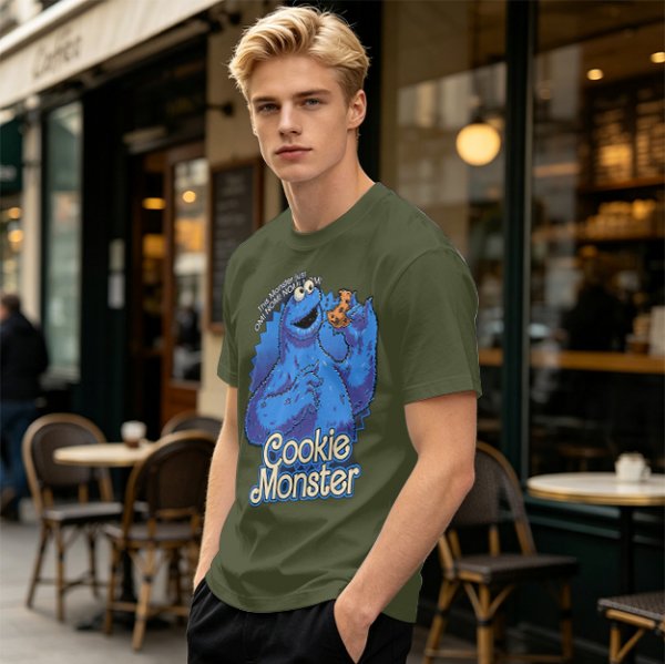 Olive Green Cookie Monster T-Shirt with Cookie Graphic