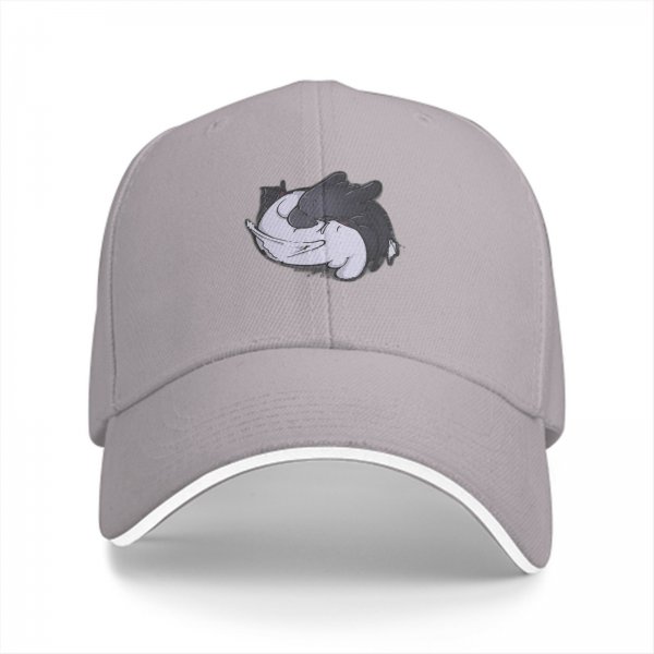 Black Baseball Cap With Sleeping Cat Graphic Print