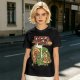 Olive green pizza graphic t-shirt with playful pizza slice characters