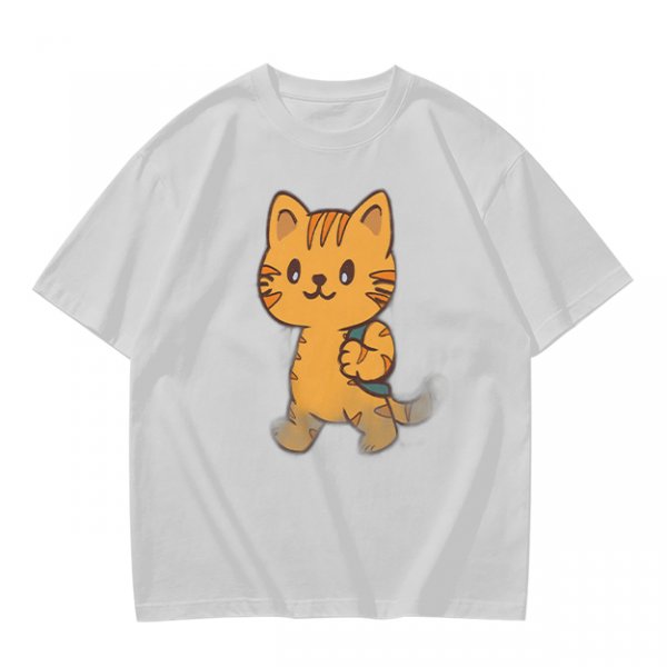 Olive T-Shirt With Cute Orange Tabby Cat Graphic