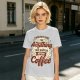 Olive t-shirt with 'I was not built for anything before coffee' print
