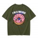 Olive green t-shirt with sad donut graphic and 'I'M A WEIRD' text