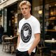 Olive t-shirt with 'New Emotion Caffeine Addiction' coffee cup graphic