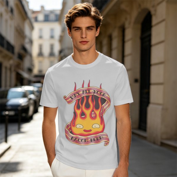 Olive T-Shirt With Calcifire Bacon Fire Graphic Print