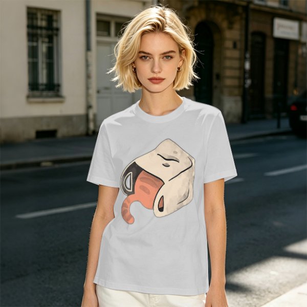 Olive T-Shirt With Whimsical Cat Mug Graphic Print