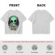 Olive green t-shirt with alien eating pizza text Just Here For The Pizza