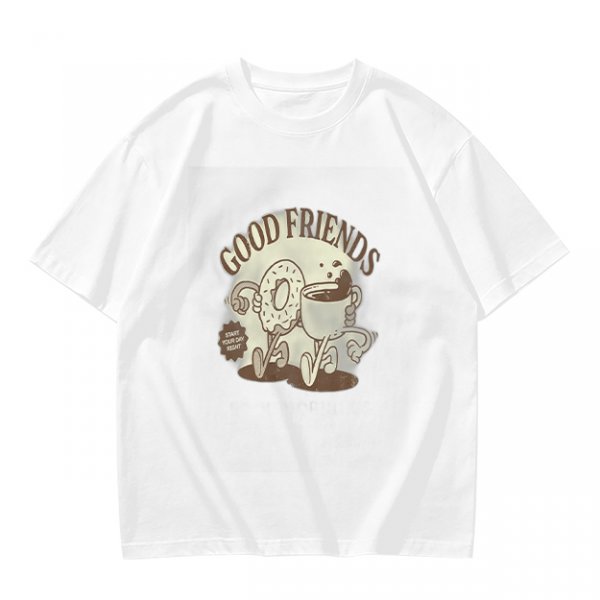 Olive green graphic t-shirt with good friends donut and coffee print
