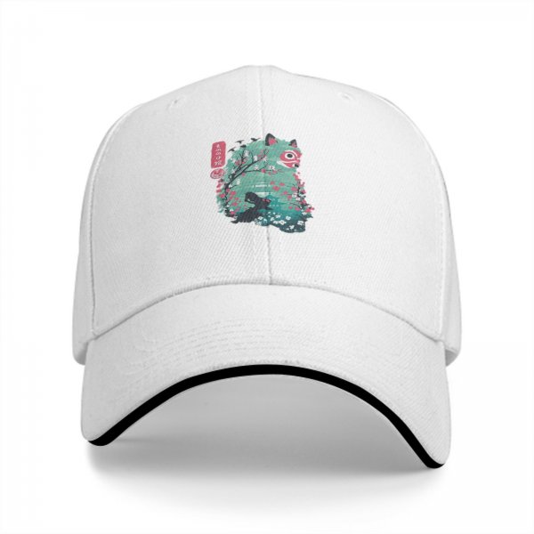 Black baseball cap with anime forest spirit graphic print