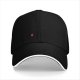 Black Baseball Cap with Small Red Logo and White Brim Trim