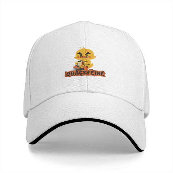 Black Baseball Cap With Cute Duck Holding Coffee Quackfeine Print
