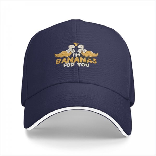 Black baseball cap with I'm Bananas For You dinosaur graphic