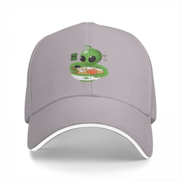 Black Baseball Cap with Cute Alien Eating Ramen Graphic