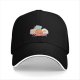 Black baseball cap with cute breakfast food character print