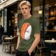 Olive T-shirt with Cute Hugging Salmon Sushi and Rice Print