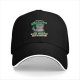 Black baseball cap with a sassy cat graphic and 'I want to behave but there's too many options' text