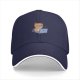 Black baseball cap with a cartoon cat working on a laptop print