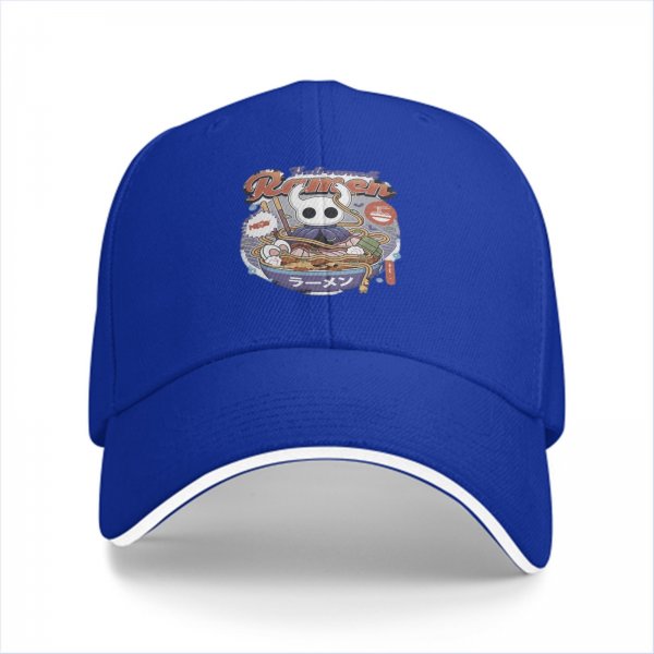 Black baseball cap with Hollow Knight ramen graphic print