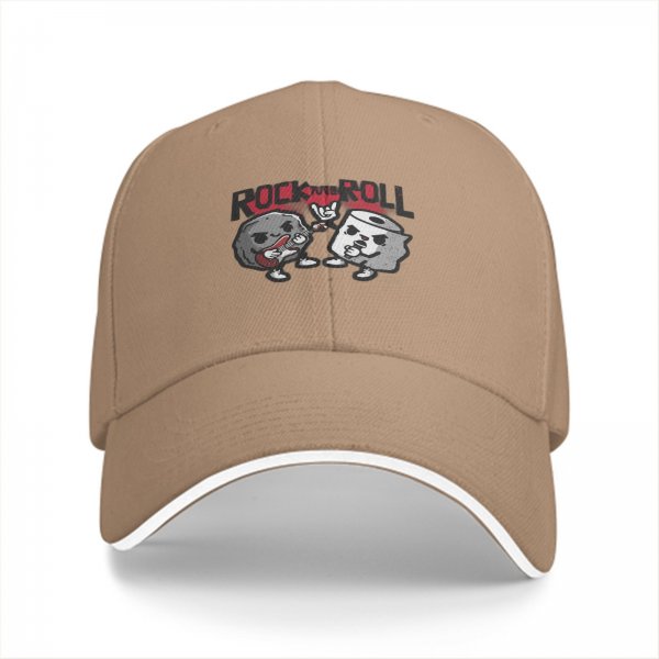 Black Baseball Cap With Rock And Roll Cartoon Graphic Design