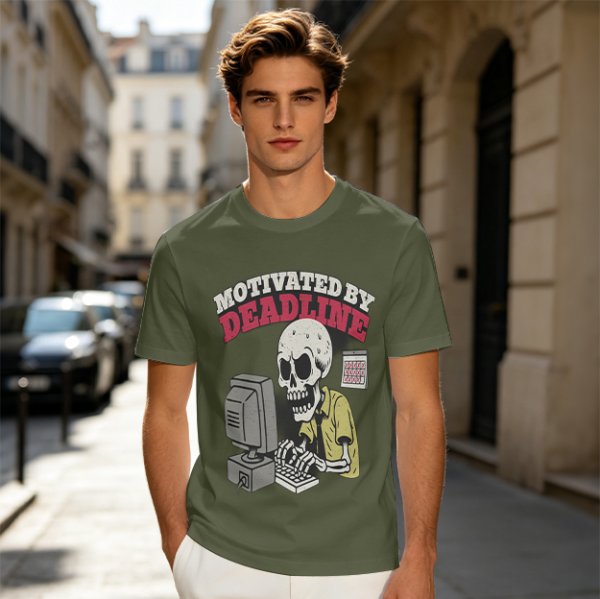 Motivated by Deadline Skeleton Working at Computer T-Shirt