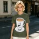 Olive Green T-Shirt With Dapper Cartoon Teacup Graphic
