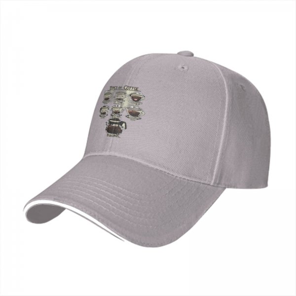 Black baseball cap with coffee types graphic print